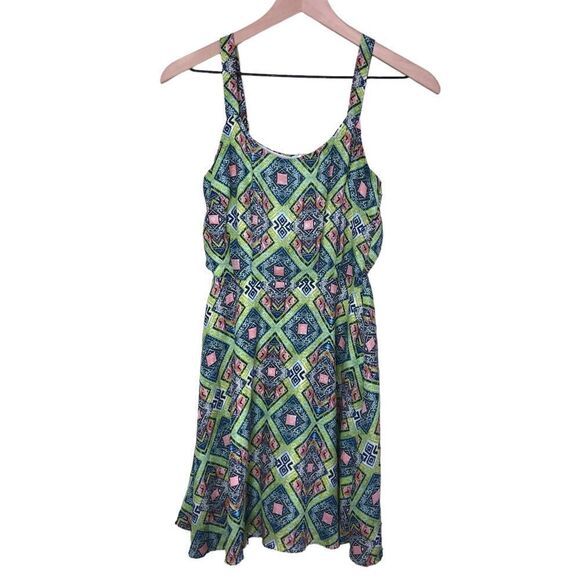 Nordstrom Socialite Lime Green Geometric Design Dress -‎ Size S - Picture 1 of 7